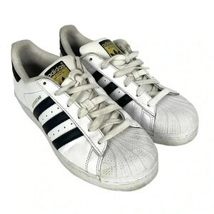 Adidas Superstar Leather 3-Stripe Shoes Mens 5.5 White Black Leather 789006‎